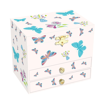 Butterfly print wooden music jewelry box