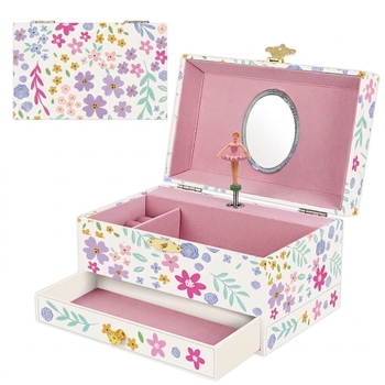 Floral ballerina wooden music jewelry box