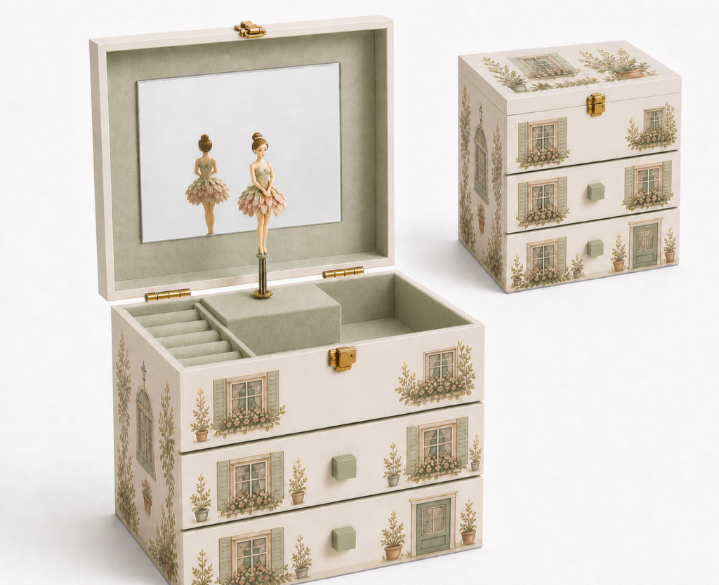 Botanical Dollhouse Tall Three-Drawer Cabinet Music Box