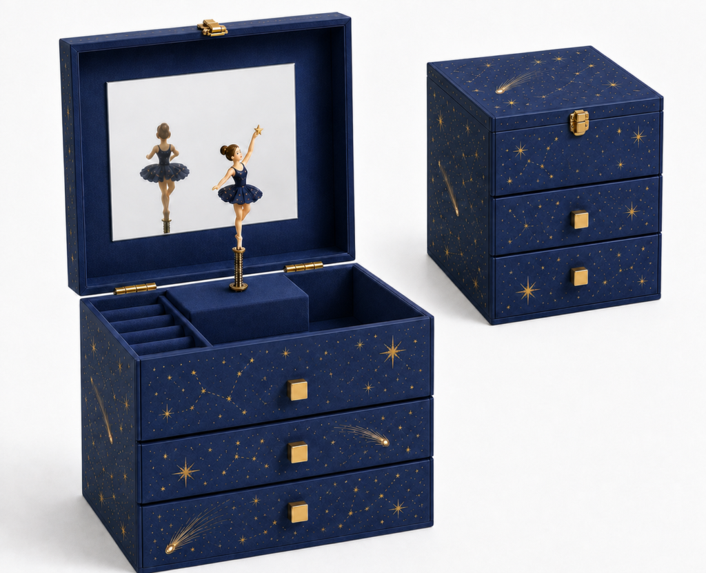 Midnight Celestial Tall Three-Drawer Cabinet Music Box