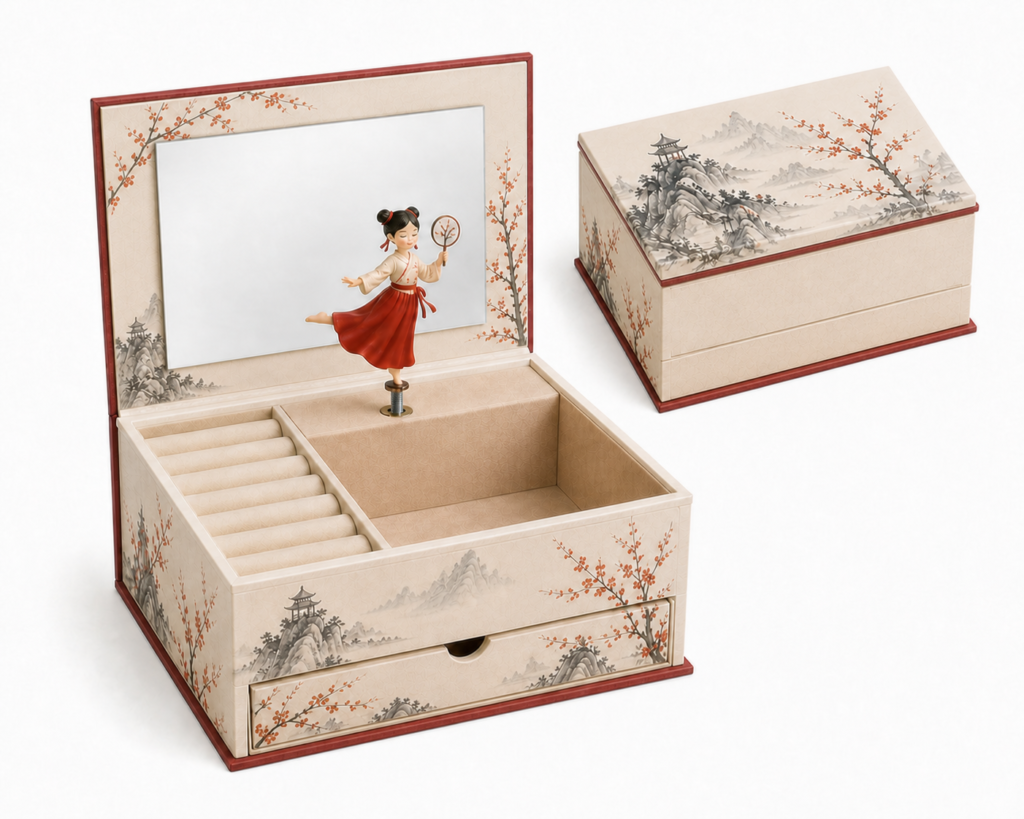Chinese Poetry Wide Book-Style Music Box