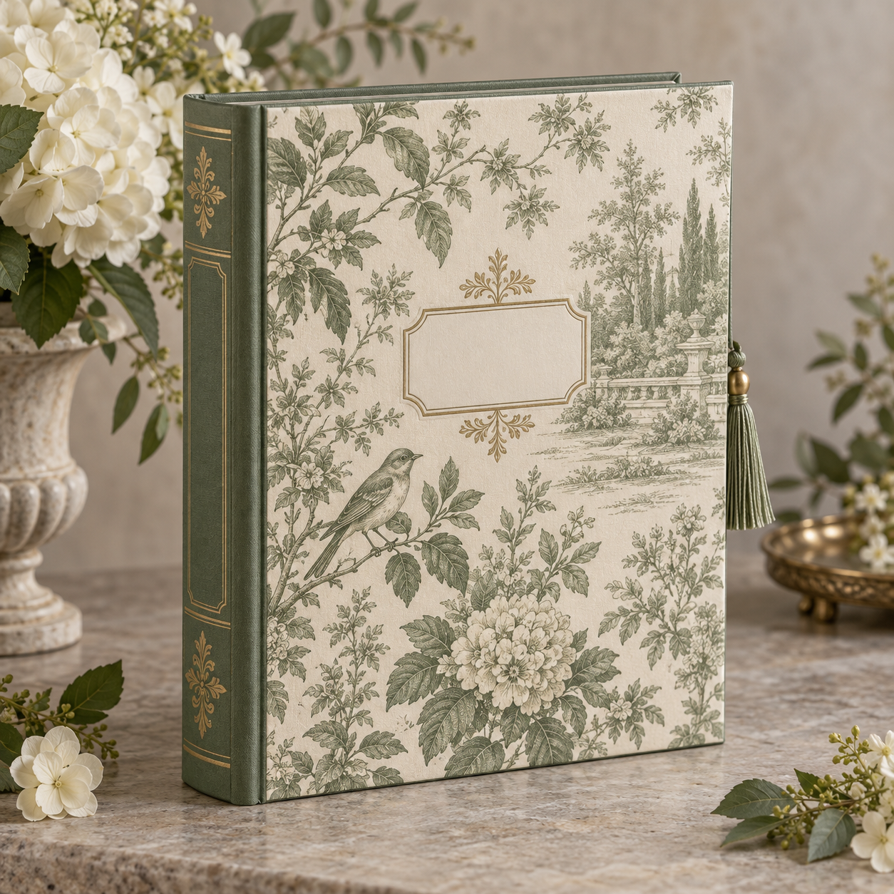 Sage botanical book-style keepsake case